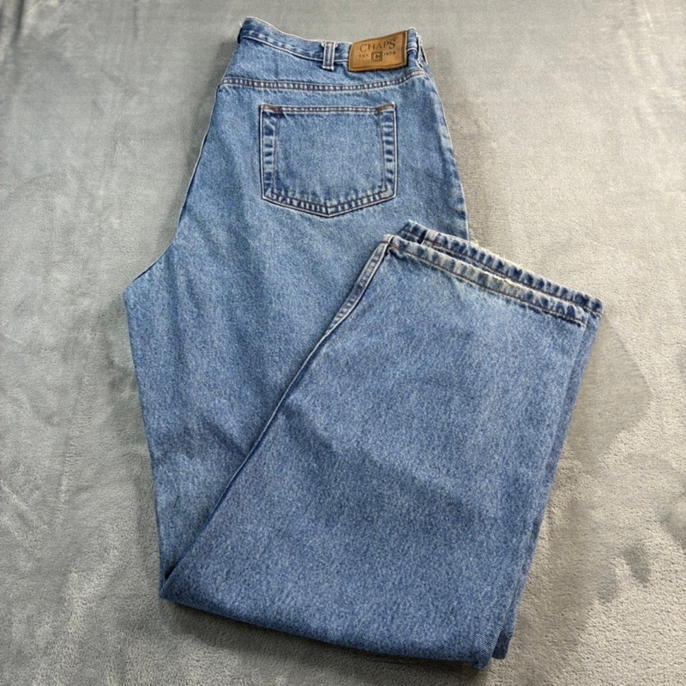 Chaps Men's Jeans W40 L32 Blue Denim Straight Leg Casual Classic‎ Fit Zip Fly
